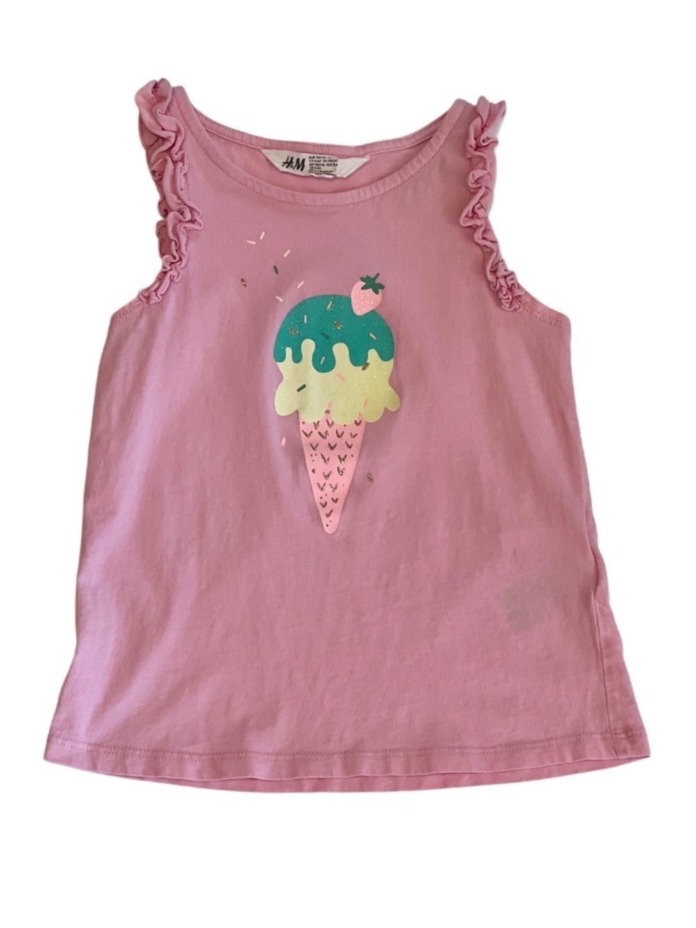 H&M Pink Ruffle Tank with Glitter Ice Cream Print | Girls 4-6 Year